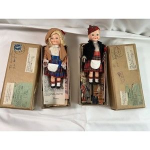 Vintage World-Wide Doll Club Boy & Girl 6'' Dolls with Page of Magazine 1960’s‎